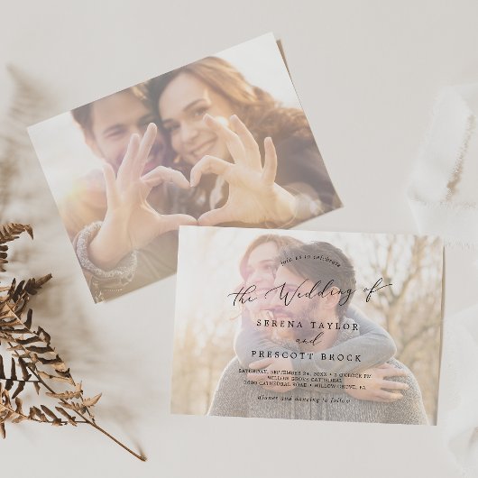 繊細な書道 |写真結婚の横 招待状