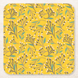 繊細な枝と蕾の花模様 スクエアペーパーコースター