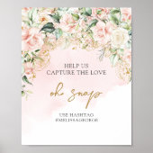 繊細な柔らかいパステルピンクのバラの金ゴールドああスナップサイン ポスター (正面)