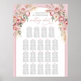 繊細な柔らかいピンクの牡丹パンパスボホアーチ ポスター