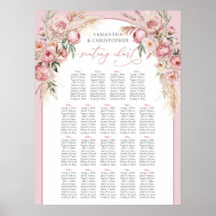 繊細な柔らかいピンクの牡丹パンパスボホアーチ ポスター