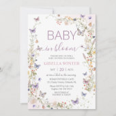 繊細な柔らかい野生の花の蝶のベビーで開花 招待状 (正面)