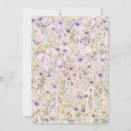 繊細な柔らかい野生の花の蝶のベビーで開花 招待状 (裏面)