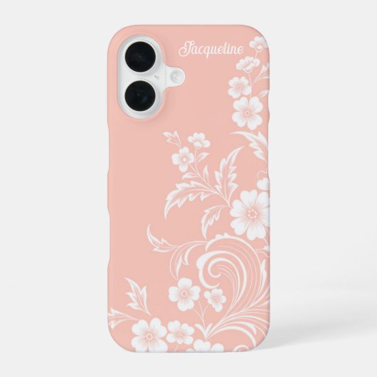 繊細な桃と白の花 iPhone 16ケース (裏面)