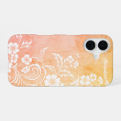 繊細な桃と白の花 iPhone 16ケース (裏面横)