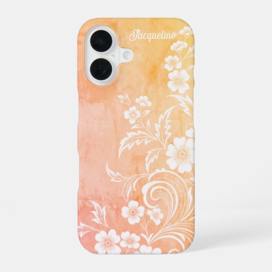繊細な桃と白の花 iPhone 16ケース (裏面)
