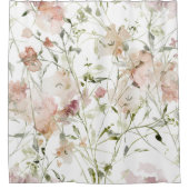 繊細な桃の花の模様(緑離れの) シャワーカーテン (正面)