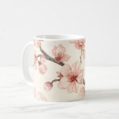 繊細な桜のシームレス フローラル コーヒーマグカップ (正面左)