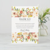 繊細な桜色の水彩花のウェディング サンキューカード (スタンド正面)