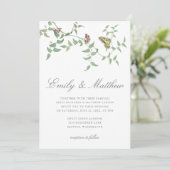 繊細な植物の蝶のウェディングヴィンテージ 招待状 (スタンド正面)