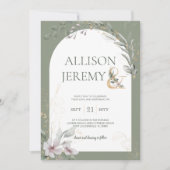 繊細な植物セージ緑のアーチウェディング招待 招待状 (正面)