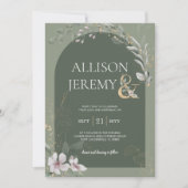 繊細な植物セージ緑のアーチウェディング招待 招待状 (正面)