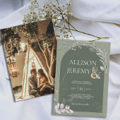 繊細な植物セージ緑のアーチウェディング招待 招待状