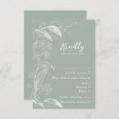 繊細な植物セージ緑RSVP応答カード 出欠カード (正面/裏面)