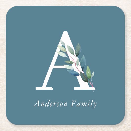 繊細な植物性モノグラム スクエアペーパーコースター (正面)