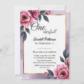 繊細な植物水色フローラ1st誕生日 招待状 (正面)