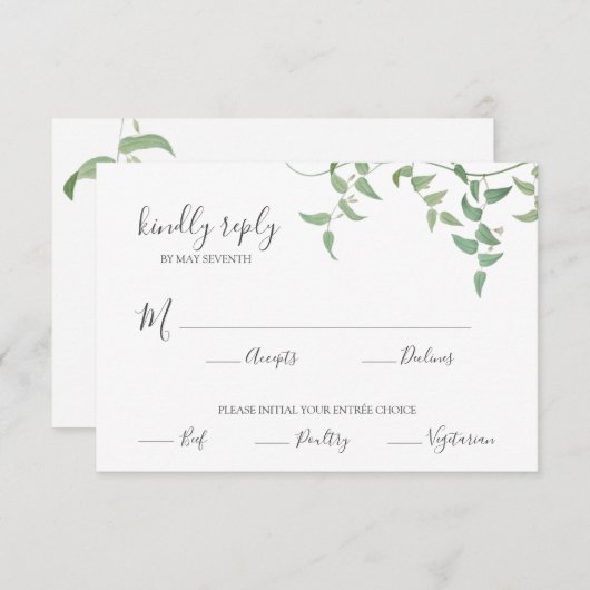 繊細な植物結婚のヴィンテージ緑RSVP エンクロージャーカード (正面/裏面)