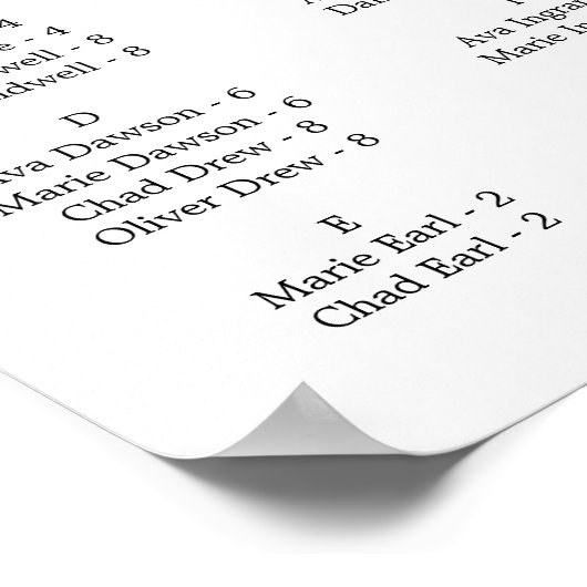 繊細な横向きアルファベットの座席表 ポスター (角)