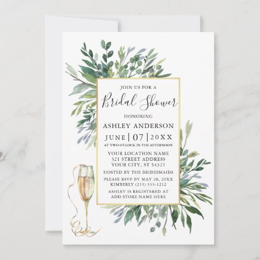 繊細な水の色の緑のガラスのセージ緑 招待状 (正面)