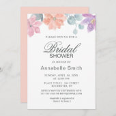 繊細な水の色の花。フローラブライダルシャワー 招待状 (正面/裏面)