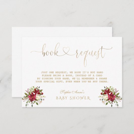 繊細な水の色ポインセチア金ゴールド赤ちゃんシャワー エンクロージャーカード