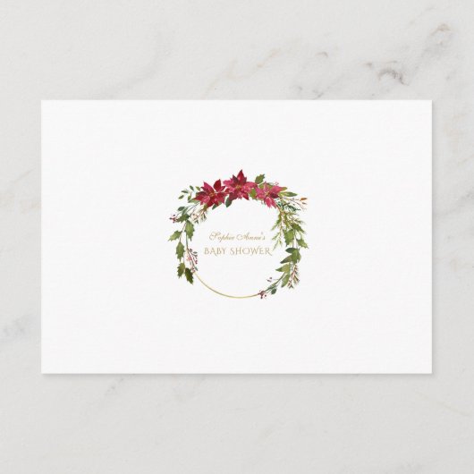 繊細な水の色ポインセチア金ゴールド赤ちゃんシャワー エンクロージャーカード (裏面)