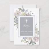 繊細な水彩のバラが額縁に | 洗礼 招待状 (正面)