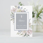 繊細な水彩のバラが額縁に | 洗礼 招待状 (スタンド正面)