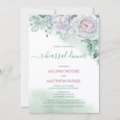 繊細な水彩のバラのリハーサルディナー 招待状 (正面)