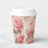 繊細な水彩ピンクのバラ&リンゴの花 紙コップ (左)