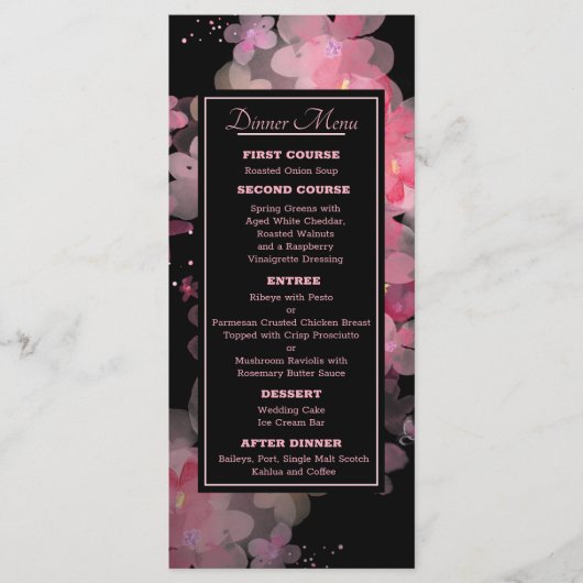 繊細な水彩ピンクのフローラ結婚のメニュー メニュー (正面)