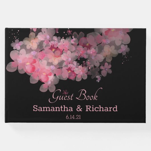 繊細な水彩ピンクの花  ゲストブック (正面)