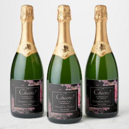 繊細な水彩ピンクフローラ スパークリングワインラベル