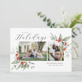 繊細な水彩フローラハッピーホリデーズフォト シーズンカード (スタンド正面)