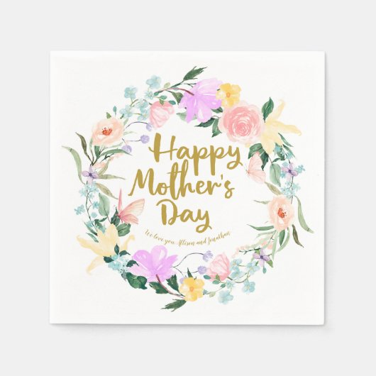 繊細な水彩フローラハッピーマザーズの日 スタンダードカクテルナプキン (正面)