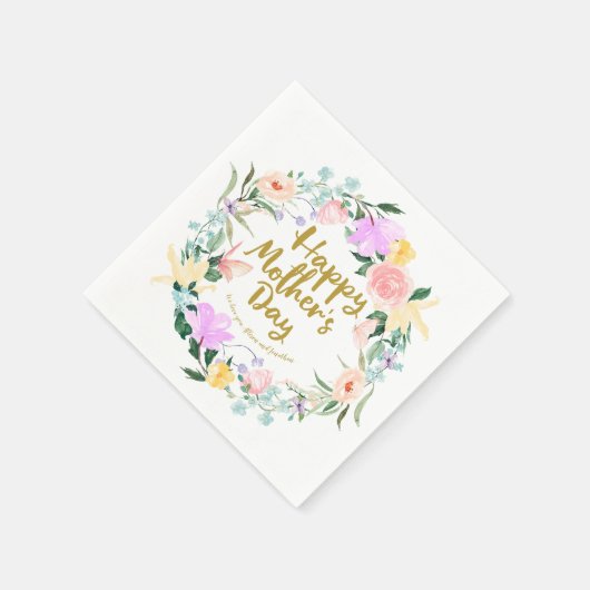 繊細な水彩フローラハッピーマザーズの日 スタンダードカクテルナプキン (角)