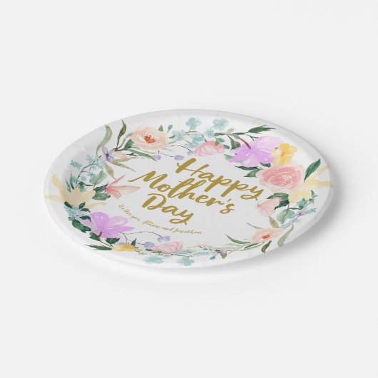 繊細な水彩フローラハッピーマザーズの日 ペーパープレート (アングル)
