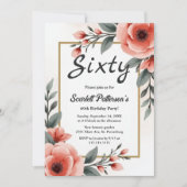 繊細な水彩フローラフレーム夏誕生日 招待状 (正面)