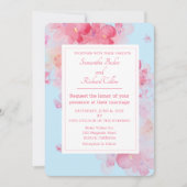 繊細な水彩フローラブルー結婚ズ 招待状 (正面)