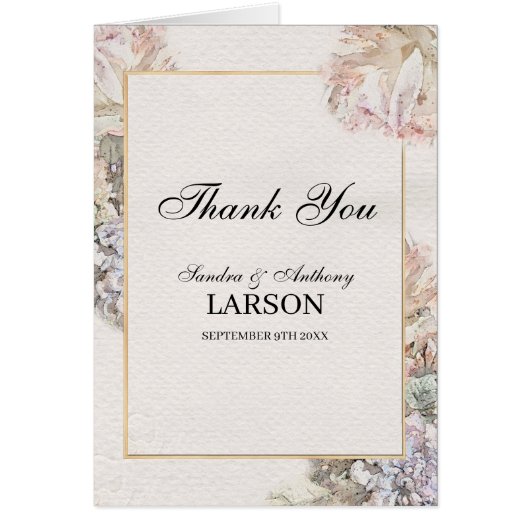 繊細な水彩フローラ結婚の感謝 (正面)