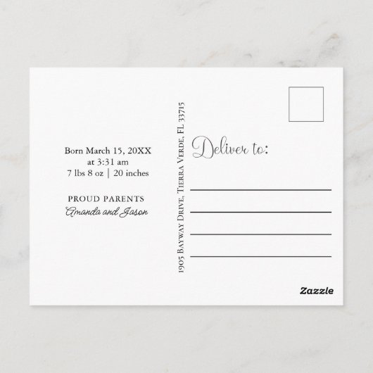 繊細な水彩フローラ誕生発表 ポストカード (裏面)