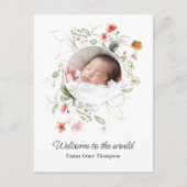 繊細な水彩フローラ誕生発表 ポストカード (正面)