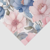 繊細な水彩ブルーとピンクの花模様 薄葉紙 (詳細)