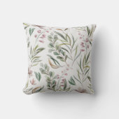 繊細な水彩ワイルドフラワーフローラピンクグリーン クッション (正面)