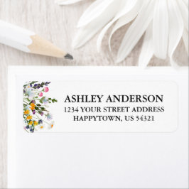 繊細な水彩ワイルドフラワー差出人住所 ラベル