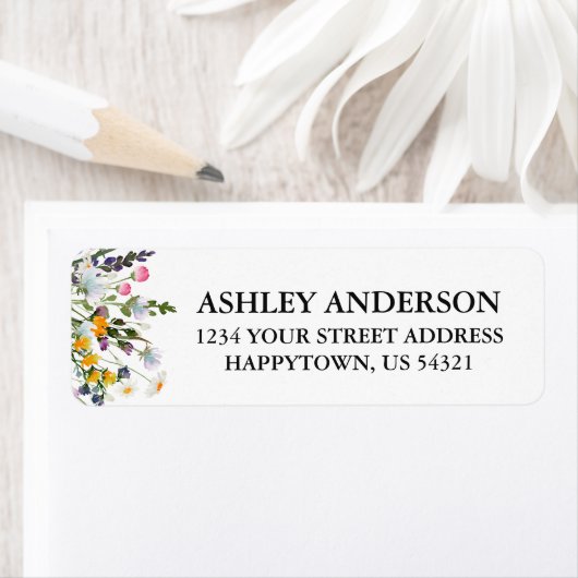 繊細な水彩ワイルドフラワー差出人住所 ラベル (インサイチュ)