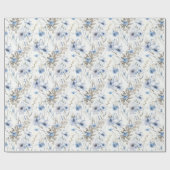 繊細な水彩植物模様 – ソフトブルー ラッピングペーパー (フラット)