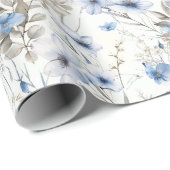 繊細な水彩植物模様 – ソフトブルー ラッピングペーパー (ロールコーナー)