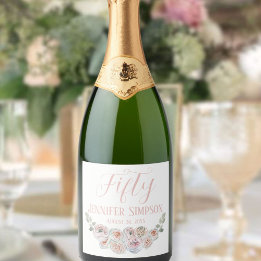 繊細な水彩淡い色の赤面ピンク文字 スパークリングワインラベル