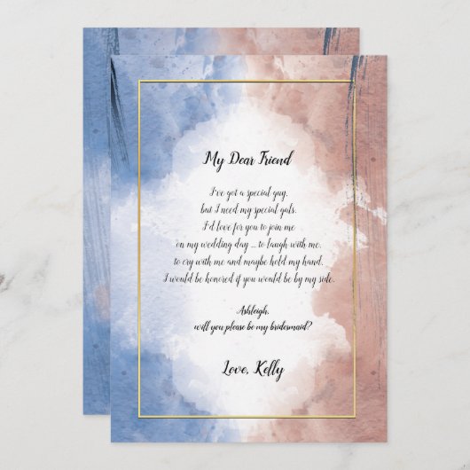 繊細な水彩画が私の花嫁のメイドになる 招待状 (正面/裏面)